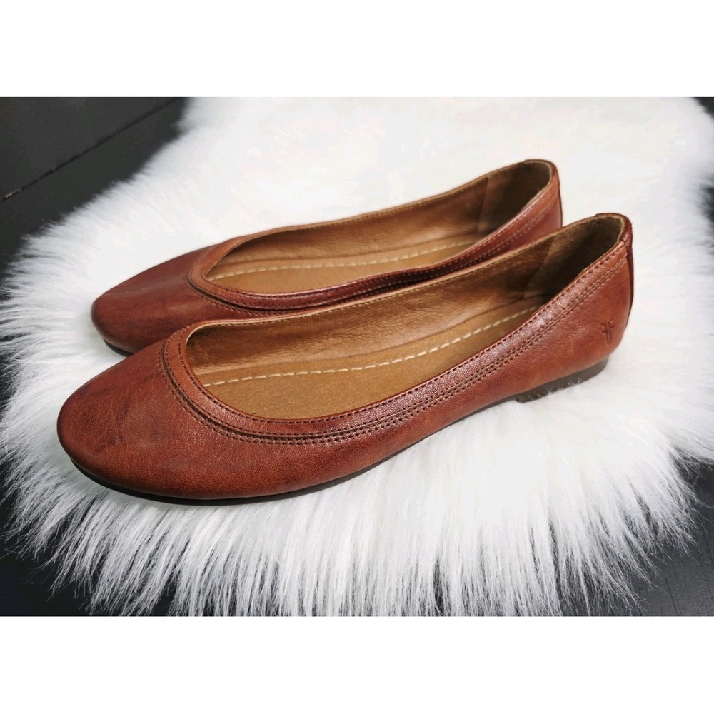 Frye Carson Ballet Flats Women's Size 8.5 Cognac Slip On Leather Shoes